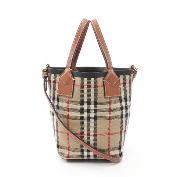 BURBERRY Handbags - Burberry Mini London Tote Check Bag Canvas Leather Women's Beige Brown Multic...